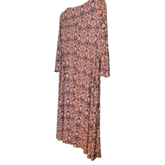 PAISLEY VINE 3/4 SLV RND NECK ANKLE LGTH TENT/TRAPEZE DRESS, WOMEN, M, ORAG NAVY - Picture 5 of 10